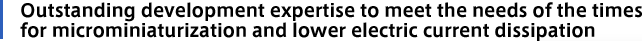 Outstanding development expertise to meet the needs of the times for microminiaturization and lower electric current dissipation