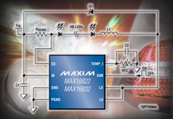 2MHz, Step-Down HB LED Drivers Integrate a MOSFET and High-Side Current Sense