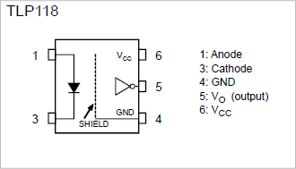 The illustration of Connection diagram of Compact High-Speed Logic IC Coupler: TLP118.